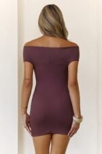 Base Contour In The Studio Off Shoulder Mini Dress Chocolate - Image 5