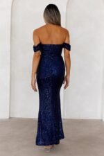 Beauty In The Details Off Shoulder Sequin Maxi Dress Navy - Image 5