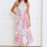 Wexalora Halter Midi Dress Pink