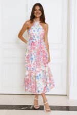 Wexalora Halter Midi Dress Pink