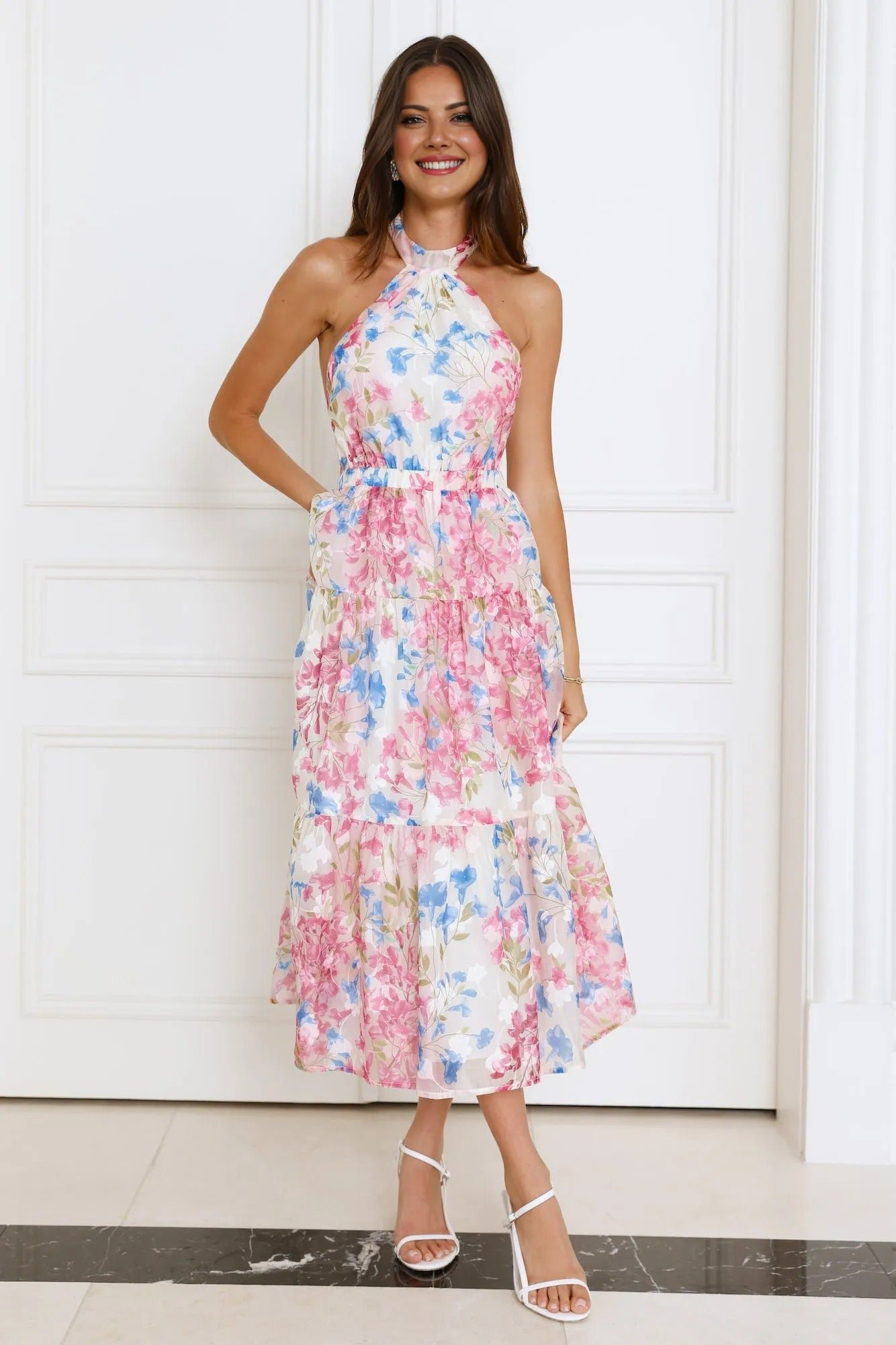 BlossomMystiqueHalterMidiDressPink1 Wexalora Halter Midi Dress Pink - Image 1