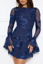 Bright Breezy Long Sleeve Mesh Mini Dress Navy - Image 8