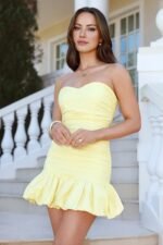 Bubbly And Bright Strapless Mini Dress Yellow