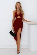 By Invite Only Halter Midi Dress Wine