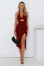 By Invite Only Halter Midi Dress Wine - Image 2