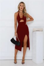 By Invite Only Halter Midi Dress Wine - Image 3