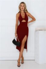By Invite Only Halter Midi Dress Wine - Image 4
