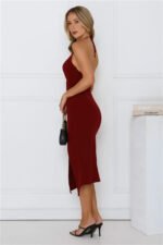 By Invite Only Halter Midi Dress Wine - Image 8