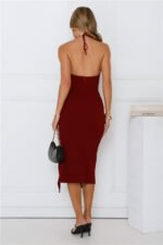 By Invite Only Halter Midi Dress Wine - Image 9