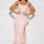 Chandelier Sparkle Sequin Maxi Dress Peach