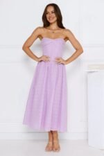 City Of Stars Strapless Embroidered Midi Dress Lilac - Image 2