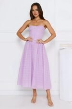 City Of Stars Strapless Embroidered Midi Dress Lilac - Image 3
