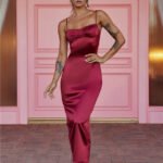 Claudia Satin Midi Dress Burgundy
