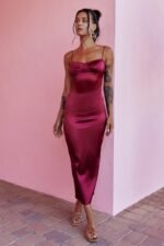 Claudia Satin Midi Dress Burgundy - Image 2