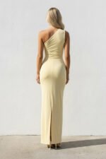 One Shoulder Ruched Sheath Maxi Dress in Yellow - Image 5