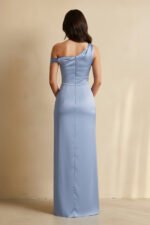 One Shoulder Slit Maxi Dress in Steel Blue - Image 4