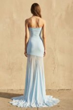Strapless Sheer-Panel Maxi Dress in Sky Blue - Image 3