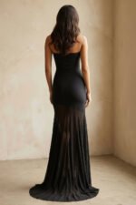 Strapless Sheer-Panel Maxi Dress in Black - Image 4