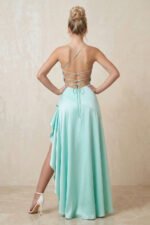 Spaghetti Straps Ruched Maxi Dress in Aqua - Image 3