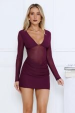 Desire High Long Sleeve Mini Dress Purple - Image 2