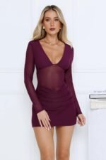 Desire High Long Sleeve Mini Dress Purple - Image 3