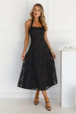 Disco Daze Halter Midi Dress Black - Image 2
