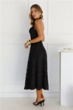 Disco Daze Halter Midi Dress Black - Image 3