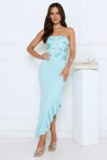 Enchanted Affection Strapless Sequin Midi Dress Blue - Image 4