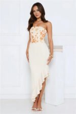 Enchanted Affection Strapless Sequin Midi Dress Yellow - Image 4
