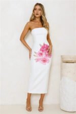 Floral Sparkle Strapless Midi Dress White - Image 2