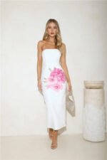 Floral Sparkle Strapless Midi Dress White - Image 3
