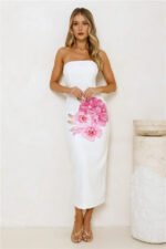 Floral Sparkle Strapless Midi Dress White - Image 4