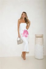 Floral Sparkle Strapless Midi Dress White - Image 5