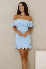 Glimmering Noir Off Shoulder Lace Mini Dress Blue - Image 2