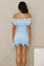 Glimmering Noir Off Shoulder Lace Mini Dress Blue - Image 7