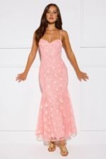 Glitter Wave Sequin Maxi Dress Peach - Image 3