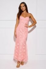 Glitter Wave Sequin Maxi Dress Peach - Image 4
