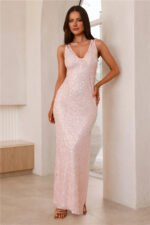 Glittering Magic Sequin Maxi Dress Pink - Image 3