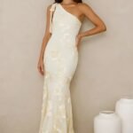 Glossy Girl One Shoulder Mesh Maxi Dress Yellow