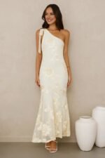 Glossy Girl One Shoulder Mesh Maxi Dress Yellow - Image 2