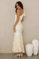 Glossy Girl One Shoulder Mesh Maxi Dress Yellow - Image 4