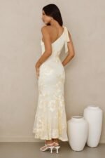 Glossy Girl One Shoulder Mesh Maxi Dress Yellow - Image 5