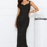 Luxe Siren Crochet Sequin Maxi Dress Black