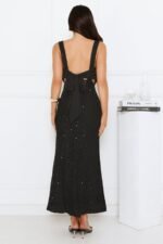 Luxe Siren Crochet Sequin Maxi Dress Black - Image 7