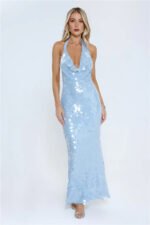 Oceanic Sequin Halter Maxi Dress Blue - Image 4