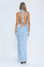 Oceanic Sequin Halter Maxi Dress Blue - Image 8