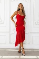 Only Fantasy Lace Midi Dress Red - Image 2