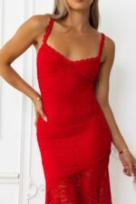 Only Fantasy Lace Midi Dress Red - Image 4