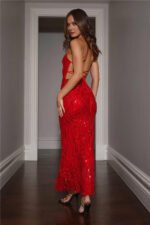 Own The Club Sequin Maxi Dress Red - Image 7