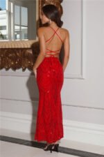 Own The Club Sequin Maxi Dress Red - Image 8